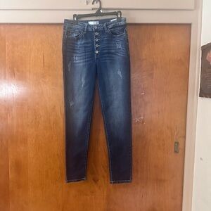 KanCan Dark Blue High-Rise Skinny Jeans with Button-Fly